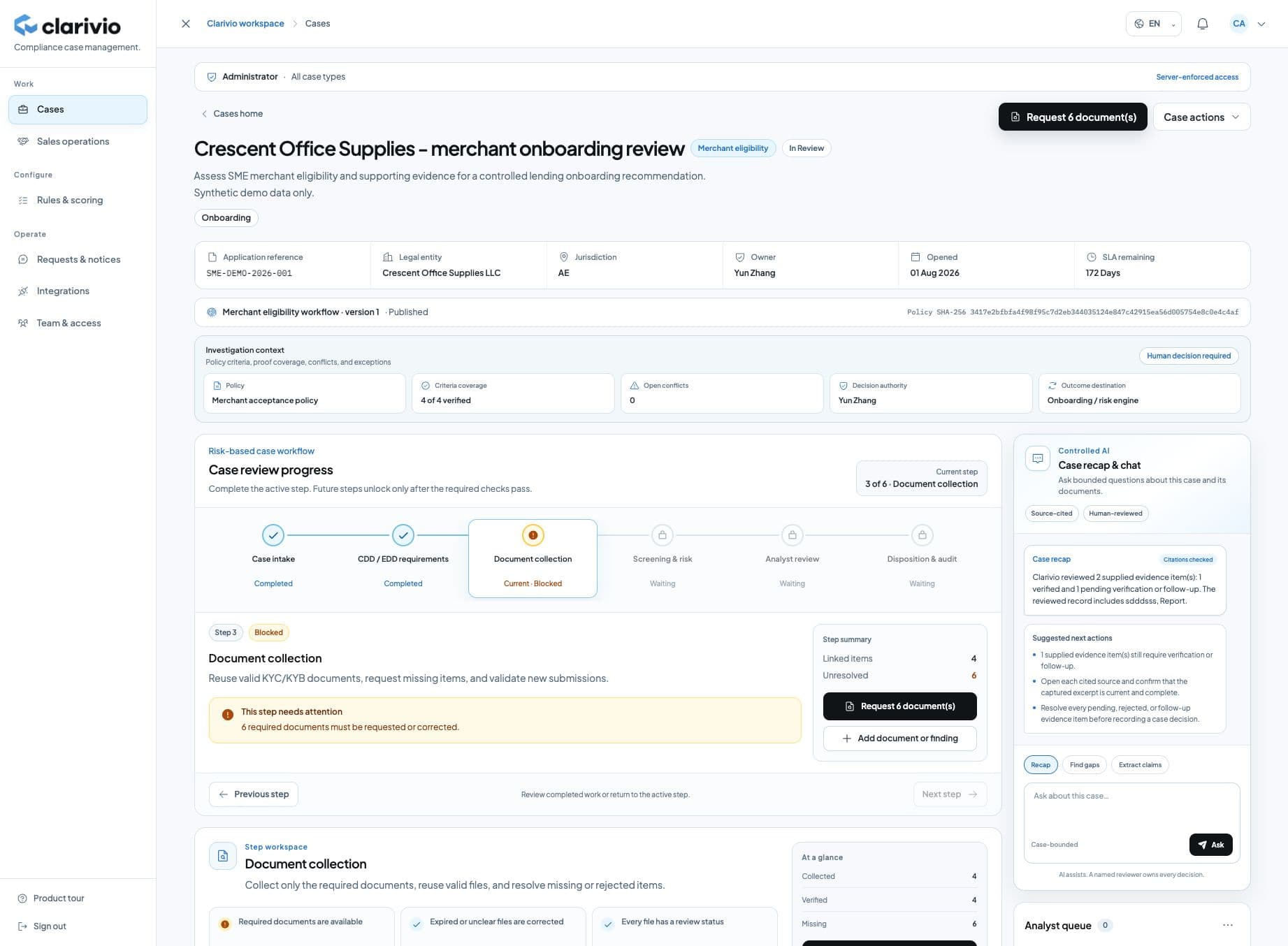 Clarivy governed case workspace