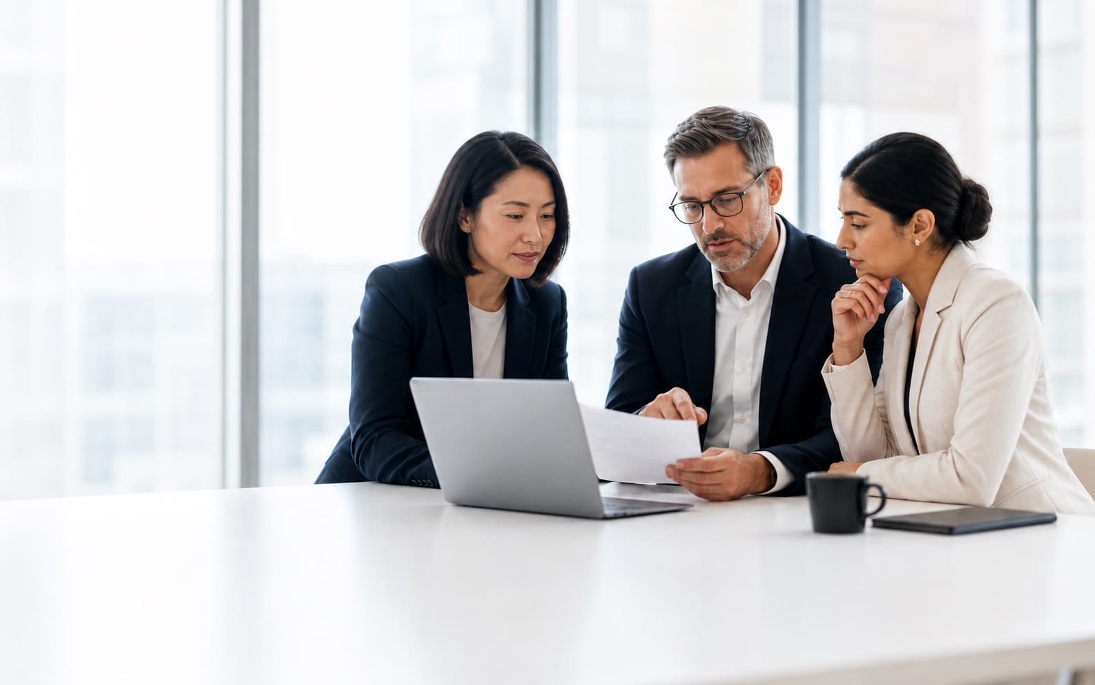 Risk and compliance professionals reviewing a case together